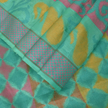 Sanskriti Vintage Blue Pure Silk Saree Geometric Paisley Woven Sari 5.5+YD Craft