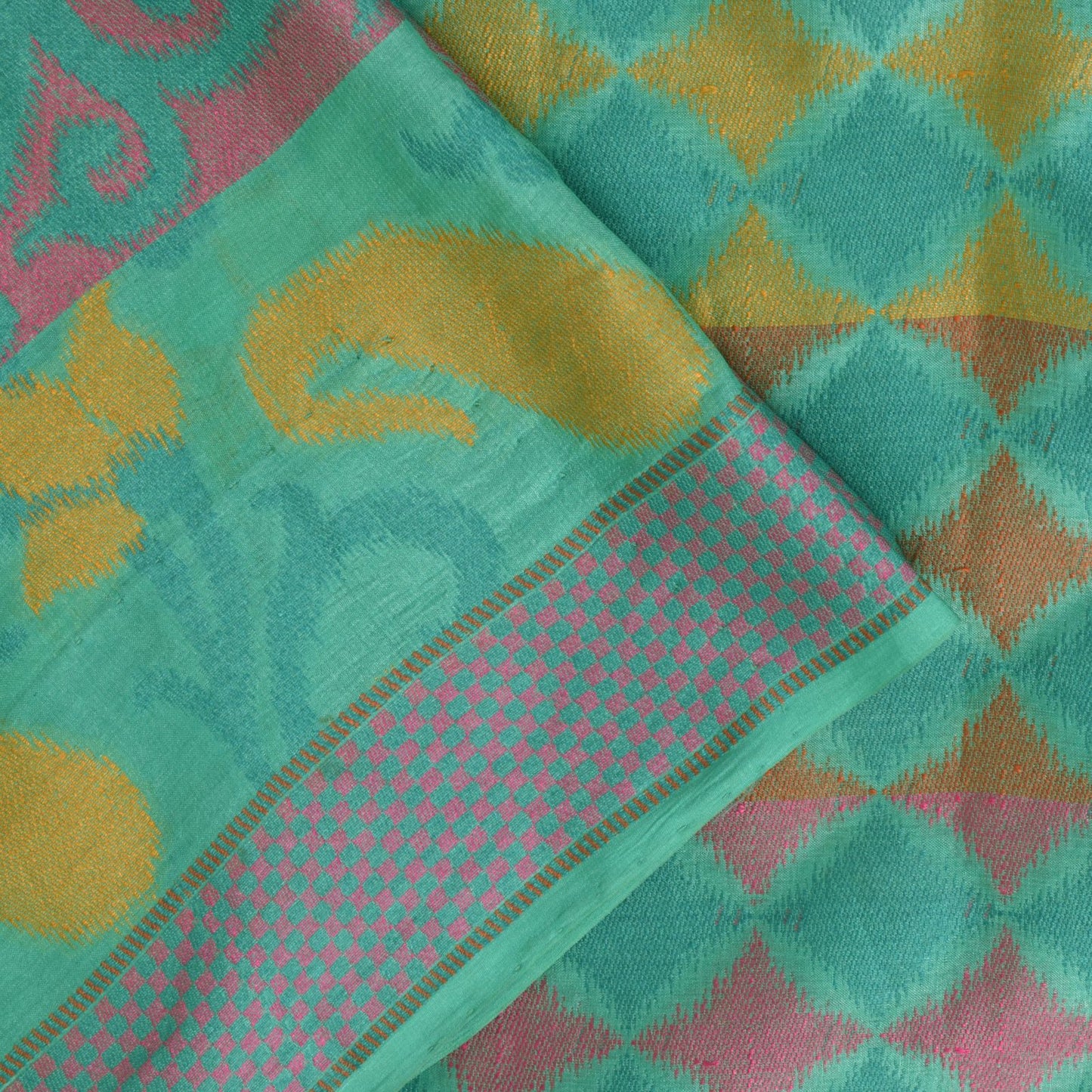Sanskriti Vintage Blue Pure Silk Saree Geometric Paisley Woven Sari 5.5+YD Craft