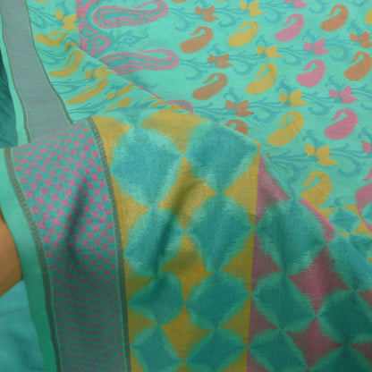 Sanskriti Vintage Blue Pure Silk Saree Geometric Paisley Woven Sari 5.5+YD Craft