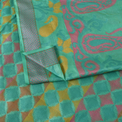 Sanskriti Vintage Blue Pure Silk Saree Geometric Paisley Woven Sari 5.5+YD Craft