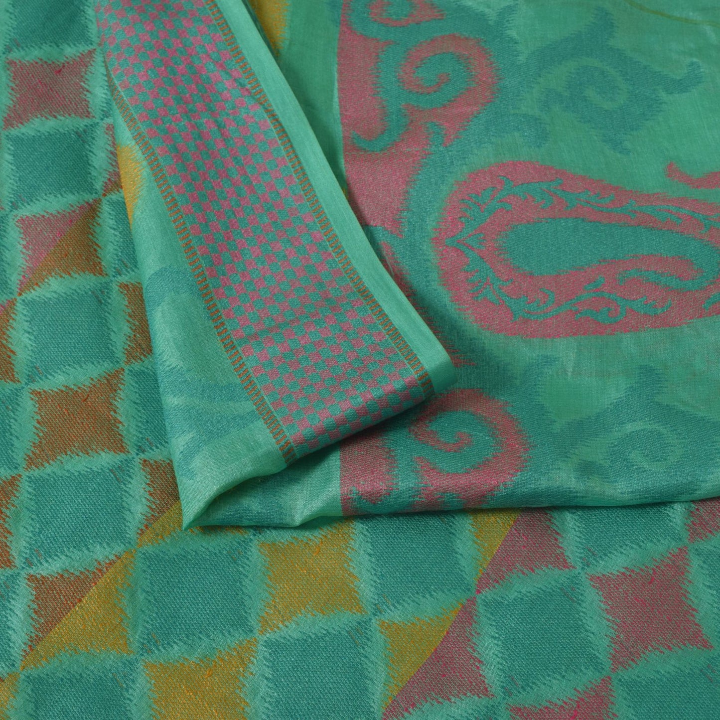 Sanskriti Vintage Blue Pure Silk Saree Geometric Paisley Woven Sari 5.5+YD Craft