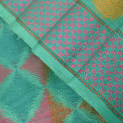 Sanskriti Vintage Blue Pure Silk Saree Geometric Paisley Woven Sari 5.5+YD Craft