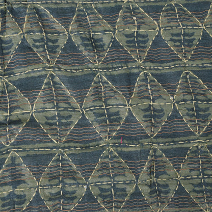 Sanskriti Vintage Blue Art Silk Saree Handmade Bagru Kantha Embroidery 5.5YDSari