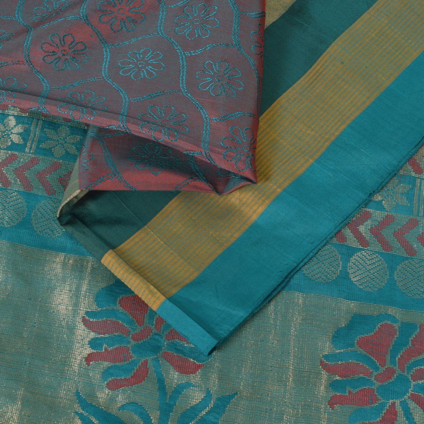 Sanskriti Vintage Blue-Pink Pure Silk Saree Floral Woven Sari 5.5+ydCraft Fabric