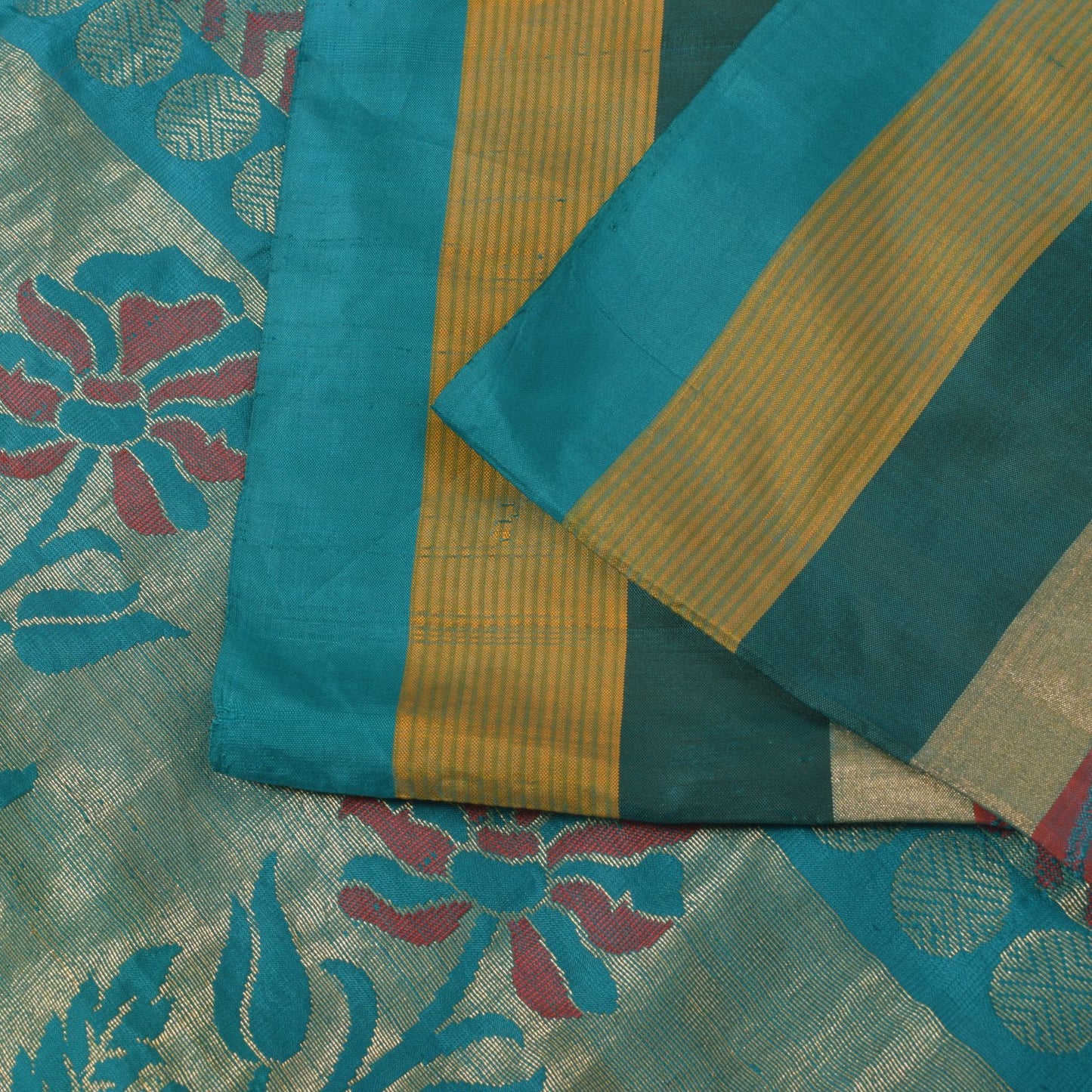 Sanskriti Vintage Blue-Pink Pure Silk Saree Floral Woven Sari 5.5+ydCraft Fabric