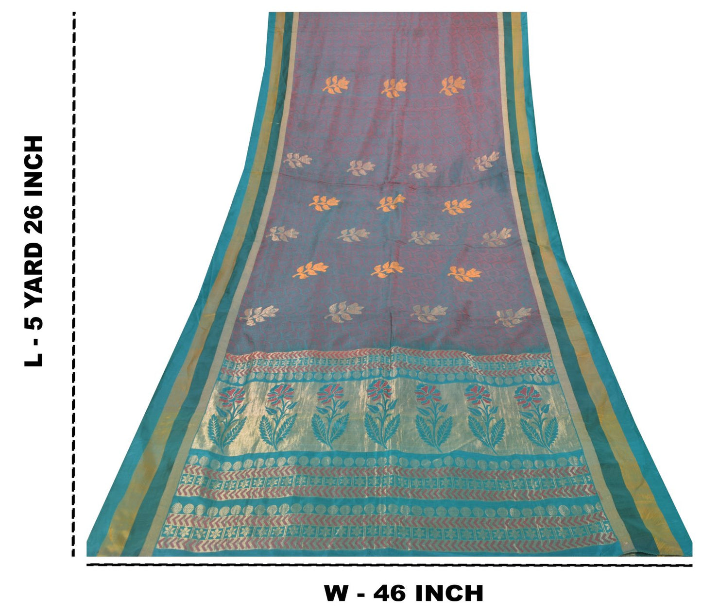 Sanskriti Vintage Blue-Pink Pure Silk Saree Floral Woven Sari 5.5+ydCraft Fabric