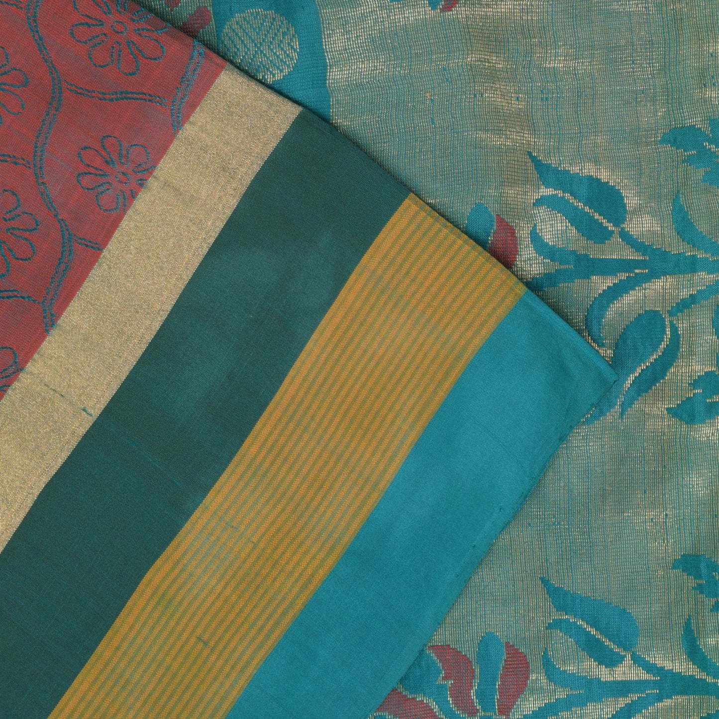 Sanskriti Vintage Blue-Pink Pure Silk Saree Floral Woven Sari 5.5+ydCraft Fabric