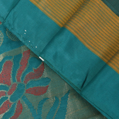 Sanskriti Vintage Blue-Pink Pure Silk Saree Floral Woven Sari 5.5+ydCraft Fabric