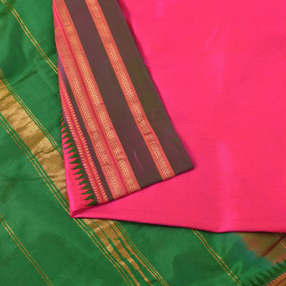 Sanskriti Vintage Pink-Green Pure Silk Saree Zari Hand Woven & Solid Sari 6+YD