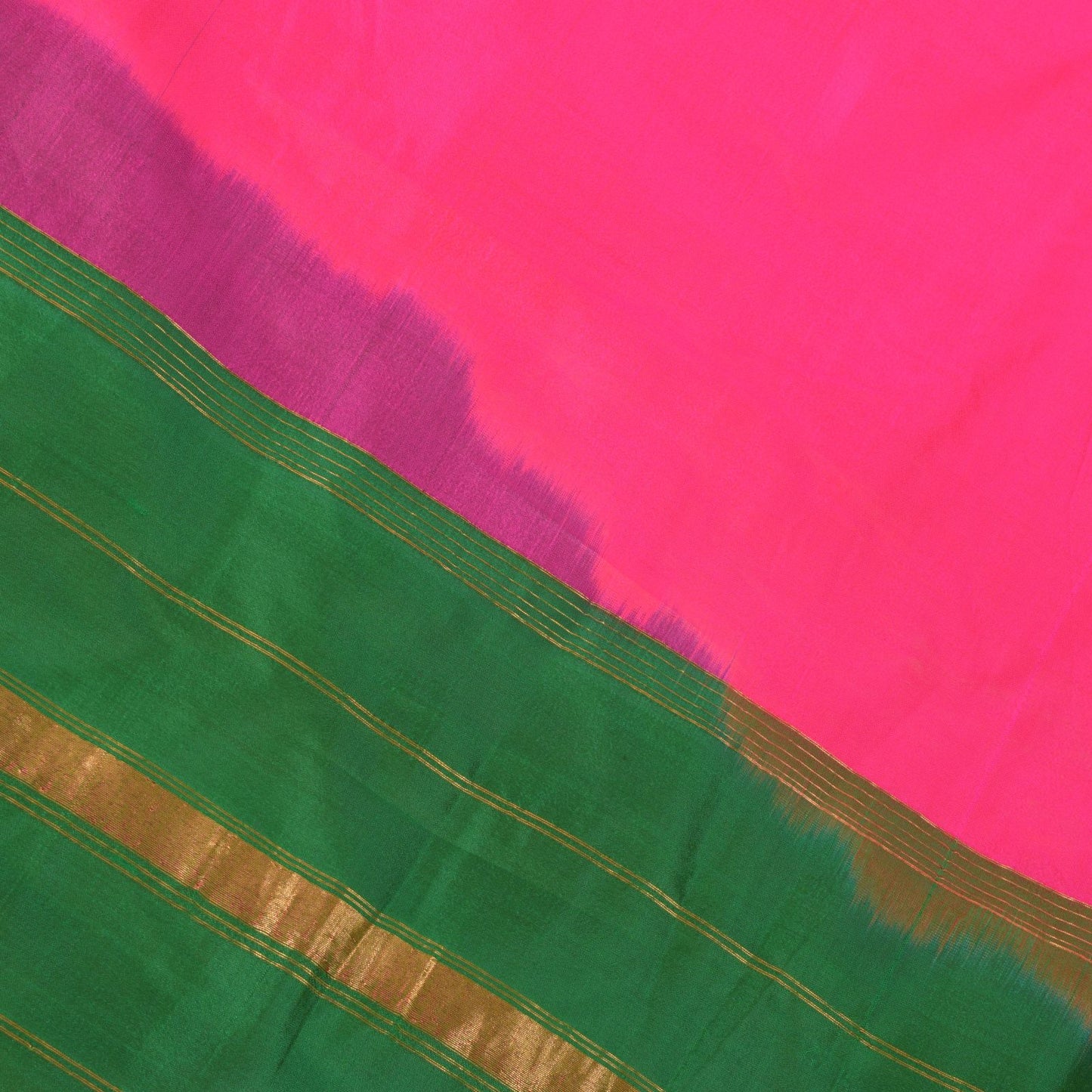 Sanskriti Vintage Pink-Green Pure Silk Saree Zari Hand Woven & Solid Sari 6+YD