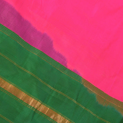 Sanskriti Vintage Pink-Green Pure Silk Saree Zari Hand Woven & Solid Sari 6+YD