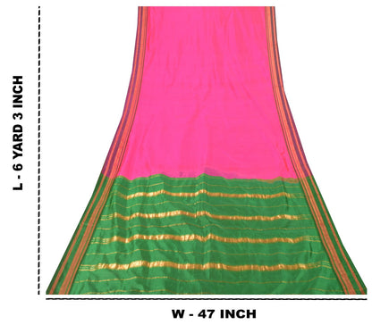 Sanskriti Vintage Pink-Green Pure Silk Saree Zari Hand Woven & Solid Sari 6+YD
