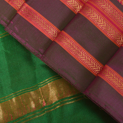 Sanskriti Vintage Pink-Green Pure Silk Saree Zari Hand Woven & Solid Sari 6+YD