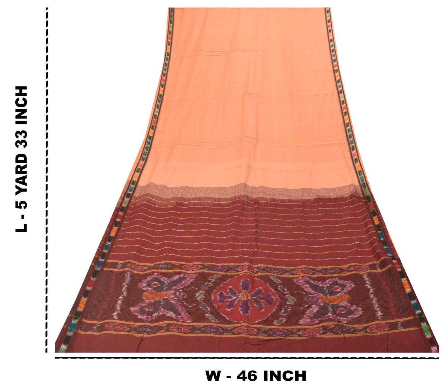 Sanskriti Vintage Beige 100% Pure Cotton Saree Ikat Hand Woven & Solid 5.5+Sari