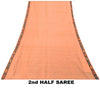 Sanskriti Vintage Beige 100% Pure Cotton Saree Ikat Hand Woven & Solid 5.5+Sari