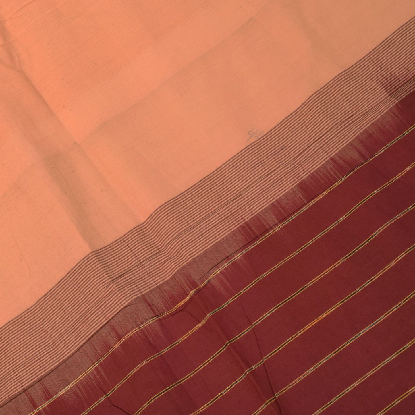 Sanskriti Vintage Beige 100% Pure Cotton Saree Ikat Hand Woven & Solid 5.5+Sari