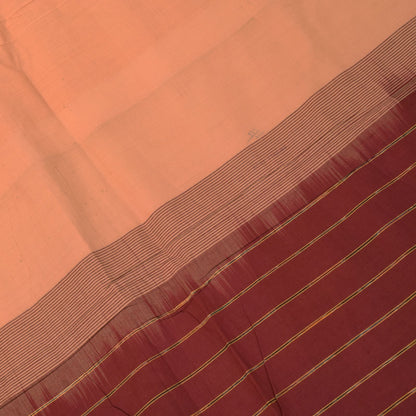Sanskriti Vintage Beige 100% Pure Cotton Saree Ikat Hand Woven & Solid 5.5+Sari