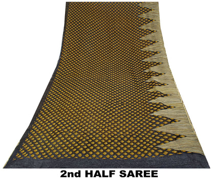 Sanskriti Vintage Black Pure Cotton Saree Tant Hand Woven Bengali Sari 5+YDCraft