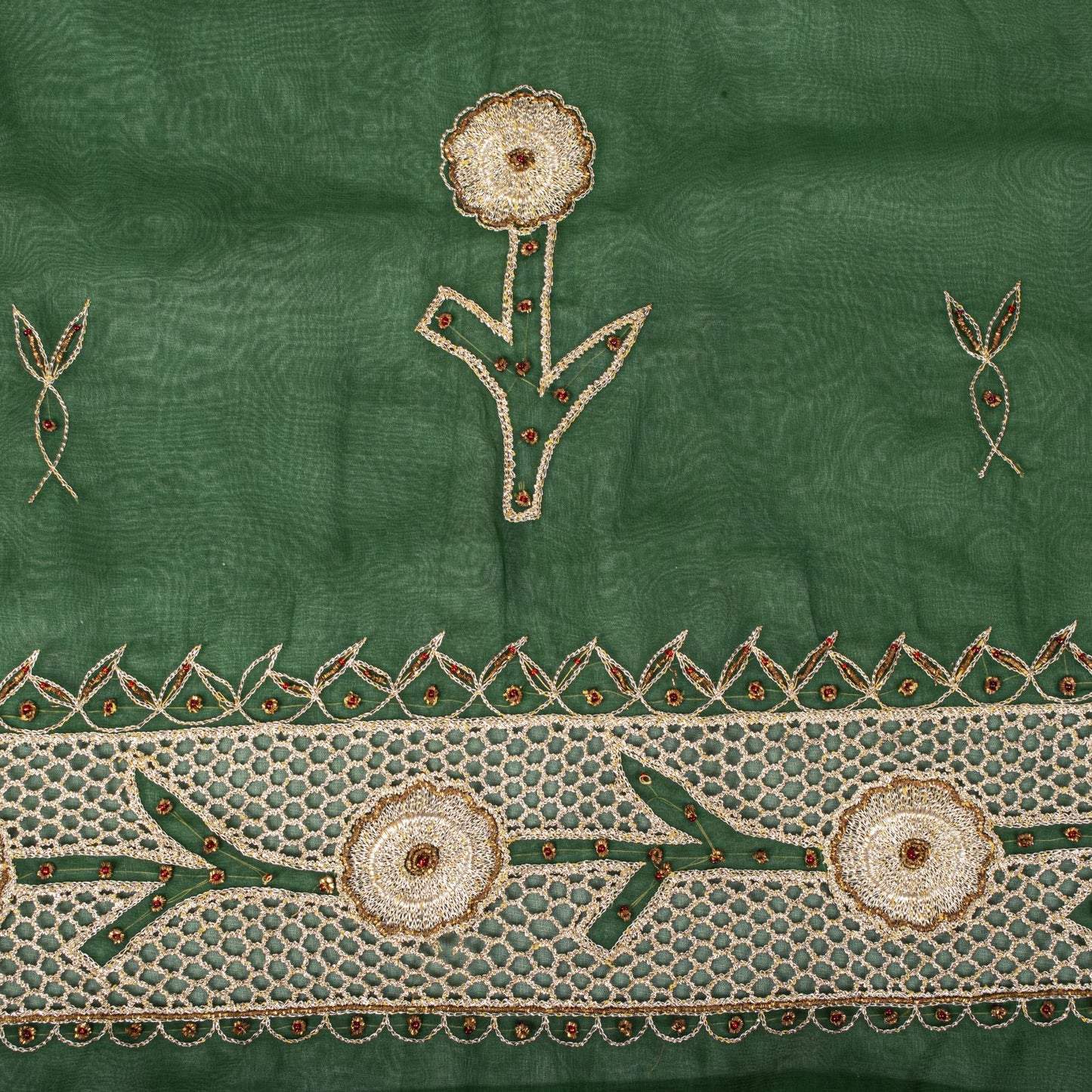 Sanskriti Vintage Soft Green Art Silk Saree Hand Embroidery Zari Dabka5.5YD Sari