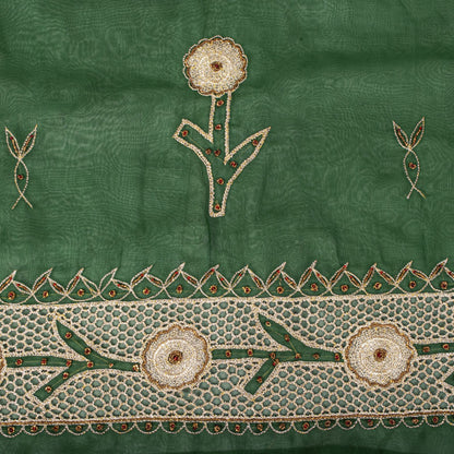 Sanskriti Vintage Soft Green Art Silk Saree Hand Embroidery Zari Dabka5.5YD Sari