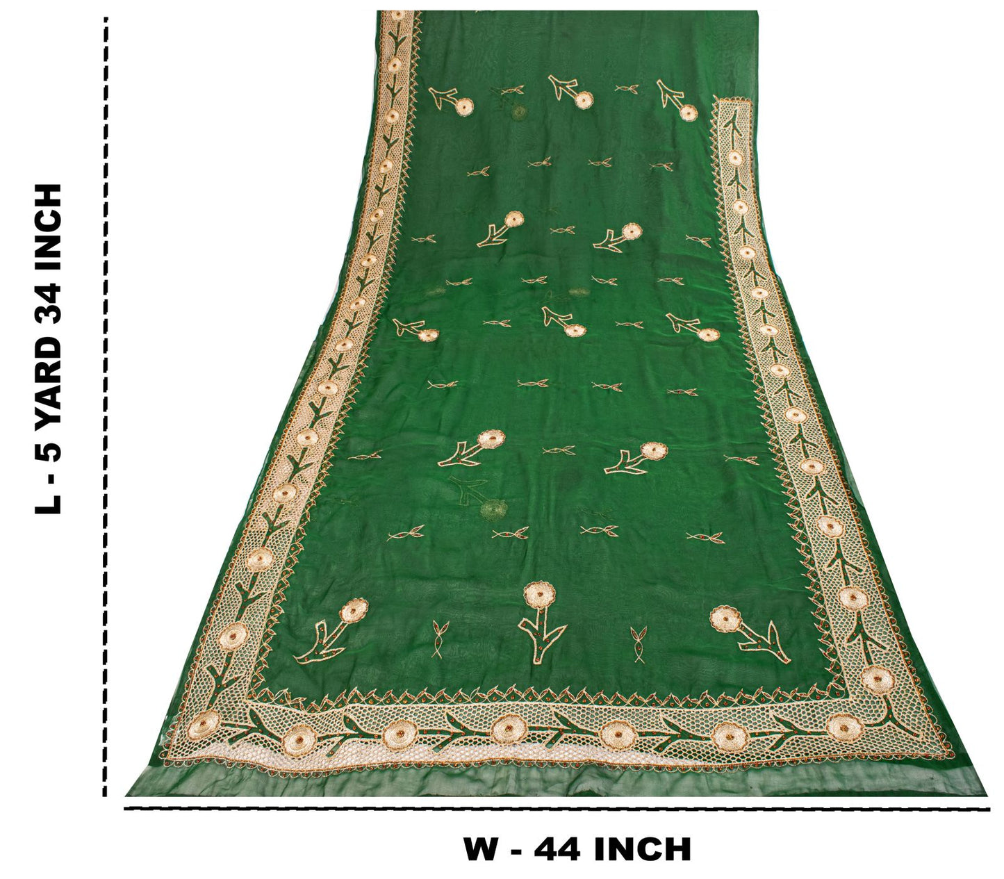 Sanskriti Vintage Soft Green Art Silk Saree Hand Embroidery Zari Dabka5.5YD Sari