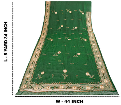 Sanskriti Vintage Soft Green Art Silk Saree Hand Embroidery Zari Dabka5.5YD Sari