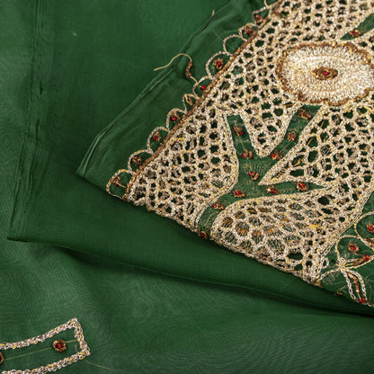 Sanskriti Vintage Soft Green Art Silk Saree Hand Embroidery Zari Dabka5.5YD Sari