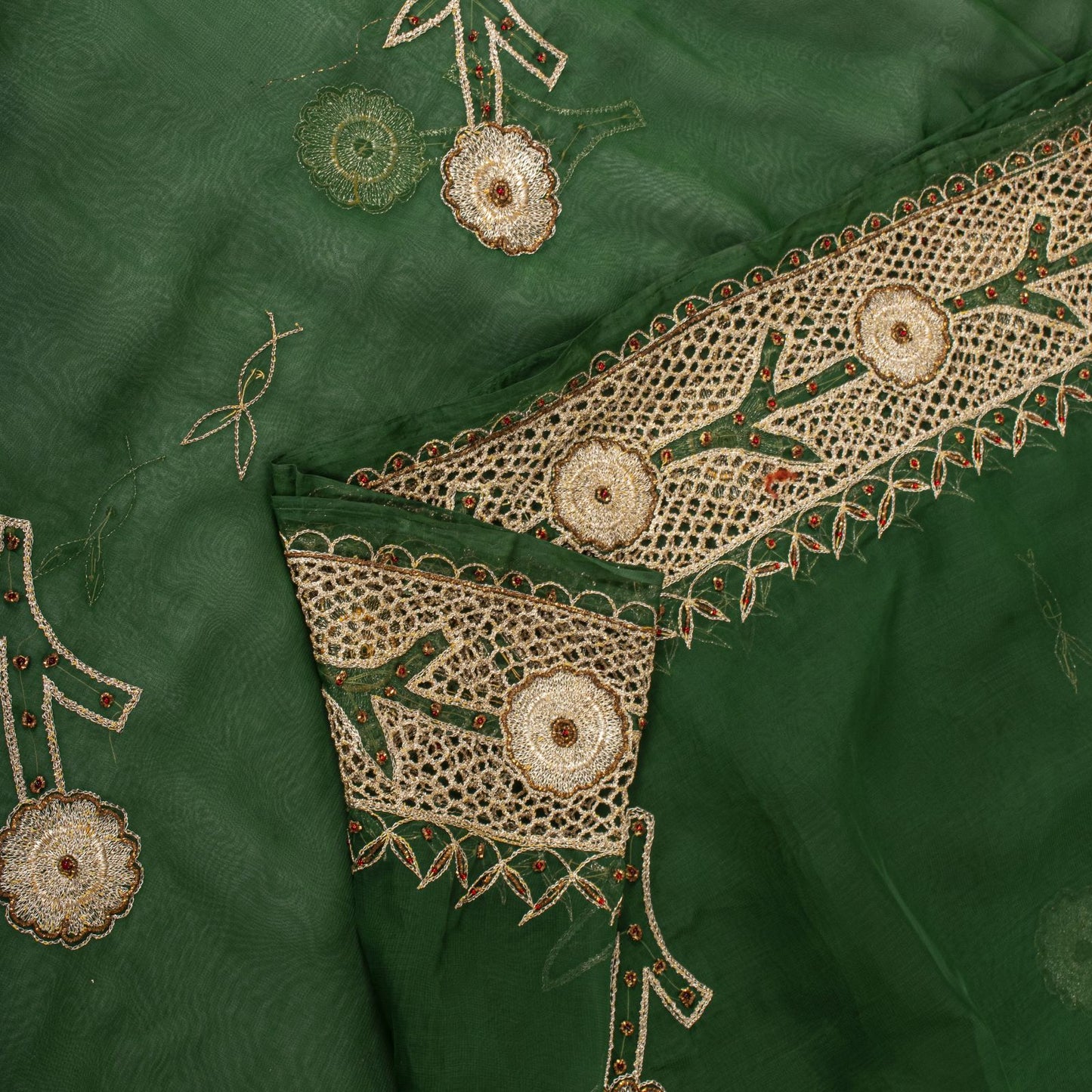 Sanskriti Vintage Soft Green Art Silk Saree Hand Embroidery Zari Dabka5.5YD Sari