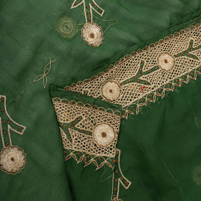 Sanskriti Vintage Soft Green Art Silk Saree Hand Embroidery Zari Dabka5.5YD Sari