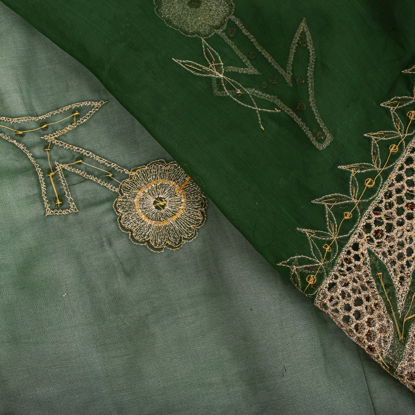 Sanskriti Vintage Soft Green Art Silk Saree Hand Embroidery Zari Dabka5.5YD Sari