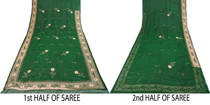 Sanskriti Vintage Soft Green Art Silk Saree Hand Embroidery Zari Dabka5.5YD Sari