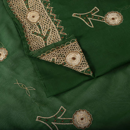 Sanskriti Vintage Soft Green Art Silk Saree Hand Embroidery Zari Dabka5.5YD Sari