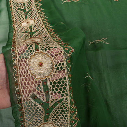 Sanskriti Vintage Soft Green Art Silk Saree Hand Embroidery Zari Dabka5.5YD Sari