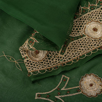 Sanskriti Vintage Soft Green Art Silk Saree Hand Embroidery Zari Dabka5.5YD Sari