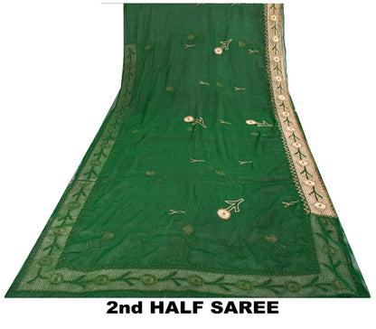 Sanskriti Vintage Soft Green Art Silk Saree Hand Embroidery Zari Dabka5.5YD Sari