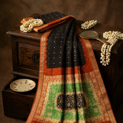 Sanskriti Vintage Black Soft Pure Silk Saree Brocade Zari Woven 5.5+YDSari Craft