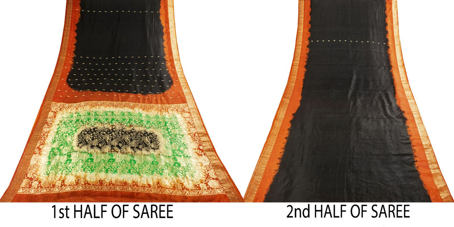 Sanskriti Vintage Black Soft Pure Silk Saree Brocade Zari Woven 5.5+YDSari Craft