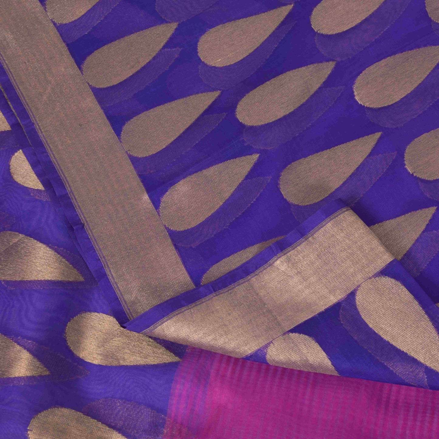 Sanskriti Vintage Blue-Pink Pure Silk Saree Paisley Woven Sari 6+YD Craft Fabric