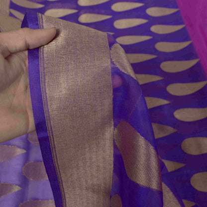 Sanskriti Vintage Blue-Pink Pure Silk Saree Paisley Woven Sari 6+YD Craft Fabric