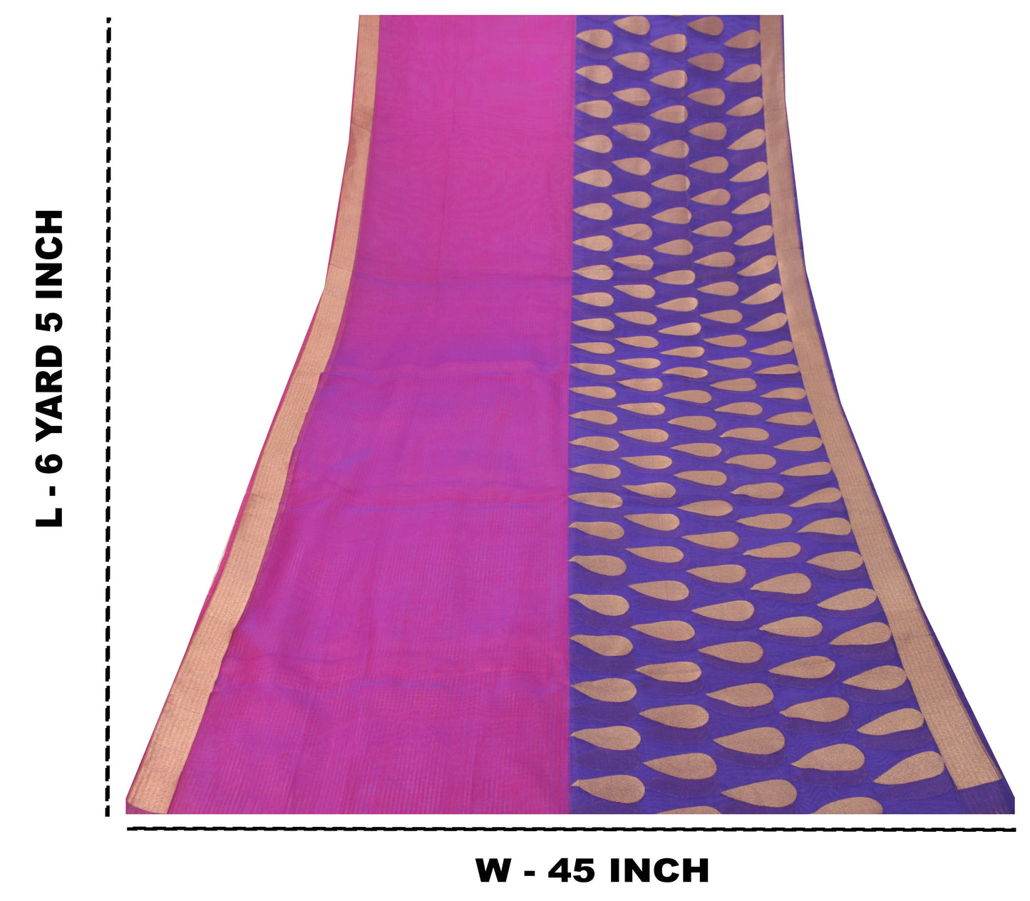 Sanskriti Vintage Blue-Pink Pure Silk Saree Paisley Woven Sari 6+YD Craft Fabric