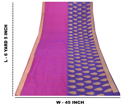 Sanskriti Vintage Blue-Pink Pure Silk Saree Paisley Woven Sari 6+YD Craft Fabric