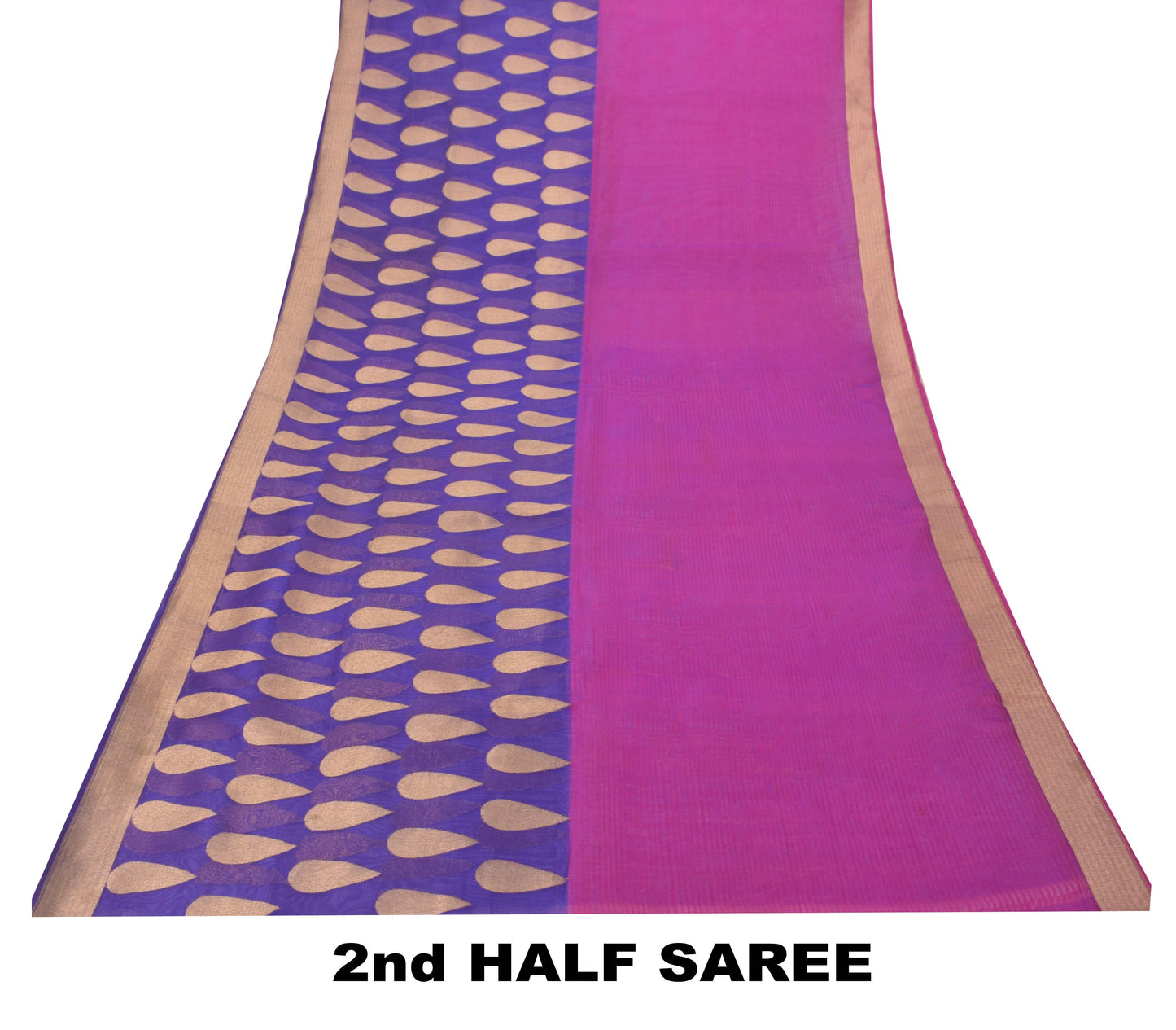 Sanskriti Vintage Blue-Pink Pure Silk Saree Paisley Woven Sari 6+YD Craft Fabric