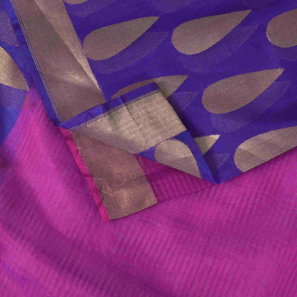 Sanskriti Vintage Blue-Pink Pure Silk Saree Paisley Woven Sari 6+YD Craft Fabric