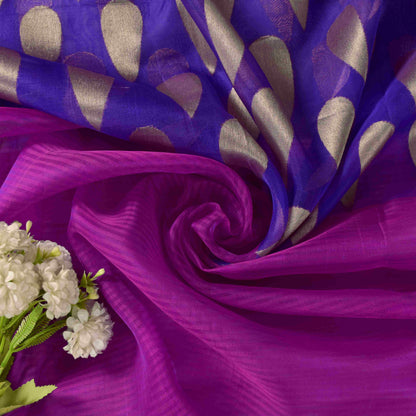 Sanskriti Vintage Blue-Pink Pure Silk Saree Paisley Woven Sari 6+YD Craft Fabric