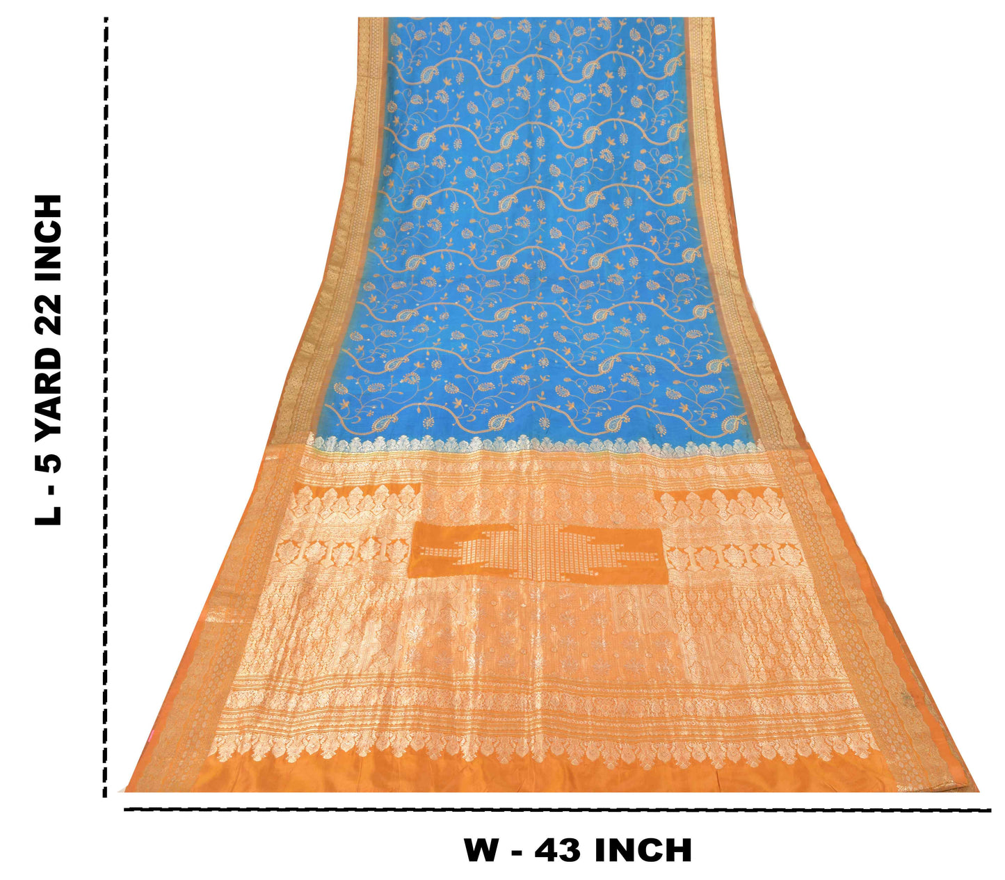 Sanskriti Vintage Blue Pure Silk Saree Brocade Zari Handwoven & Embroidery 5.5YD