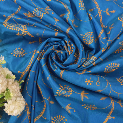 Sanskriti Vintage Blue Pure Silk Saree Brocade Zari Handwoven & Embroidery 5.5YD