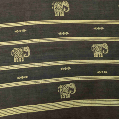 Sanskriti Vintage Cream-Black Cotton Silk Saree Elephant Woven Sari 5+YD Craft