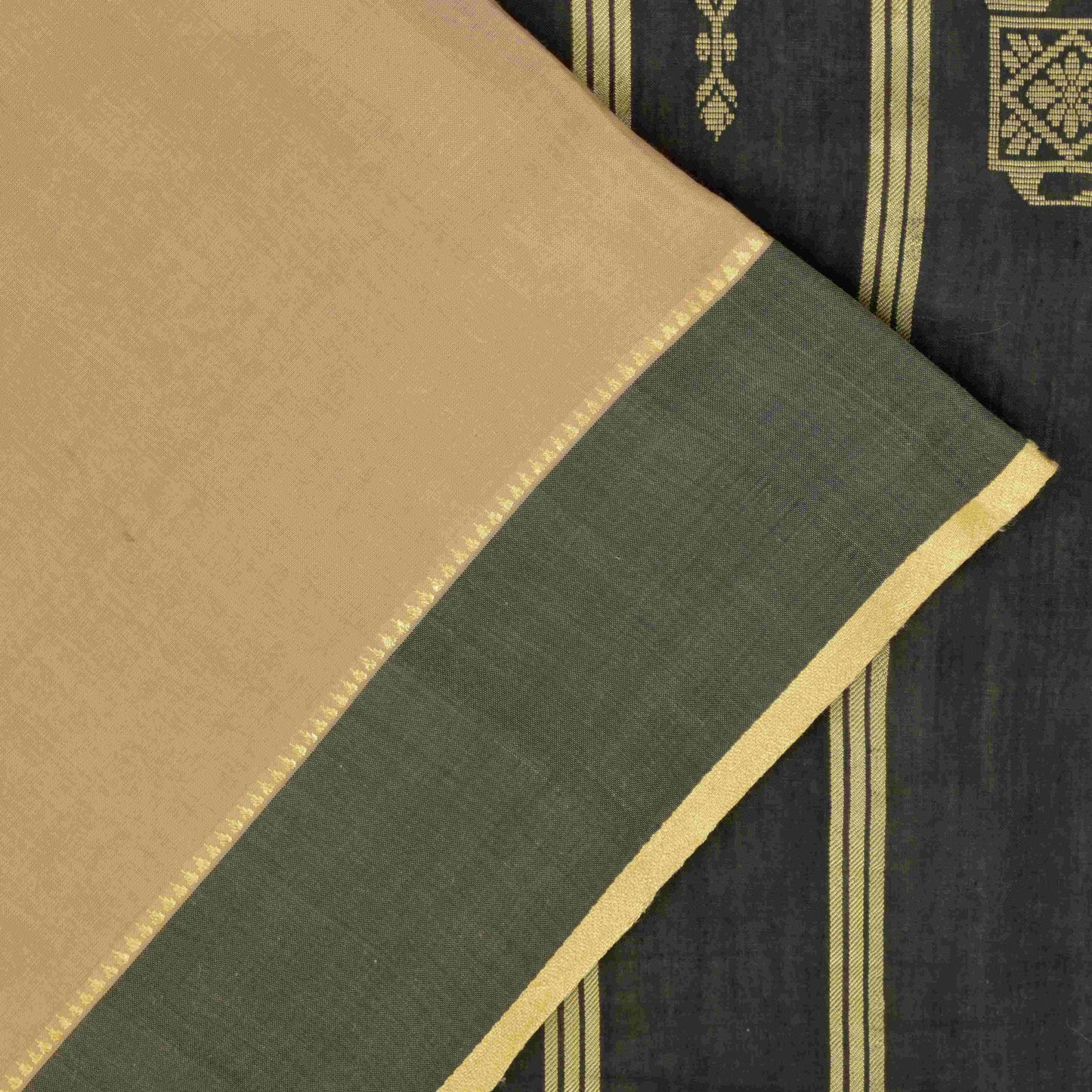 Sanskriti Vintage Cream-Black Cotton Silk Saree Elephant Woven Sari 5+YD Craft