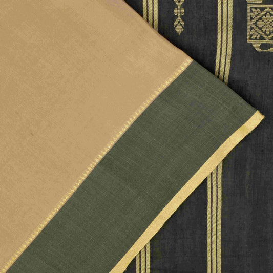 Sanskriti Vintage Cream-Black Cotton Silk Saree Elephant Woven Sari 5+YD Craft