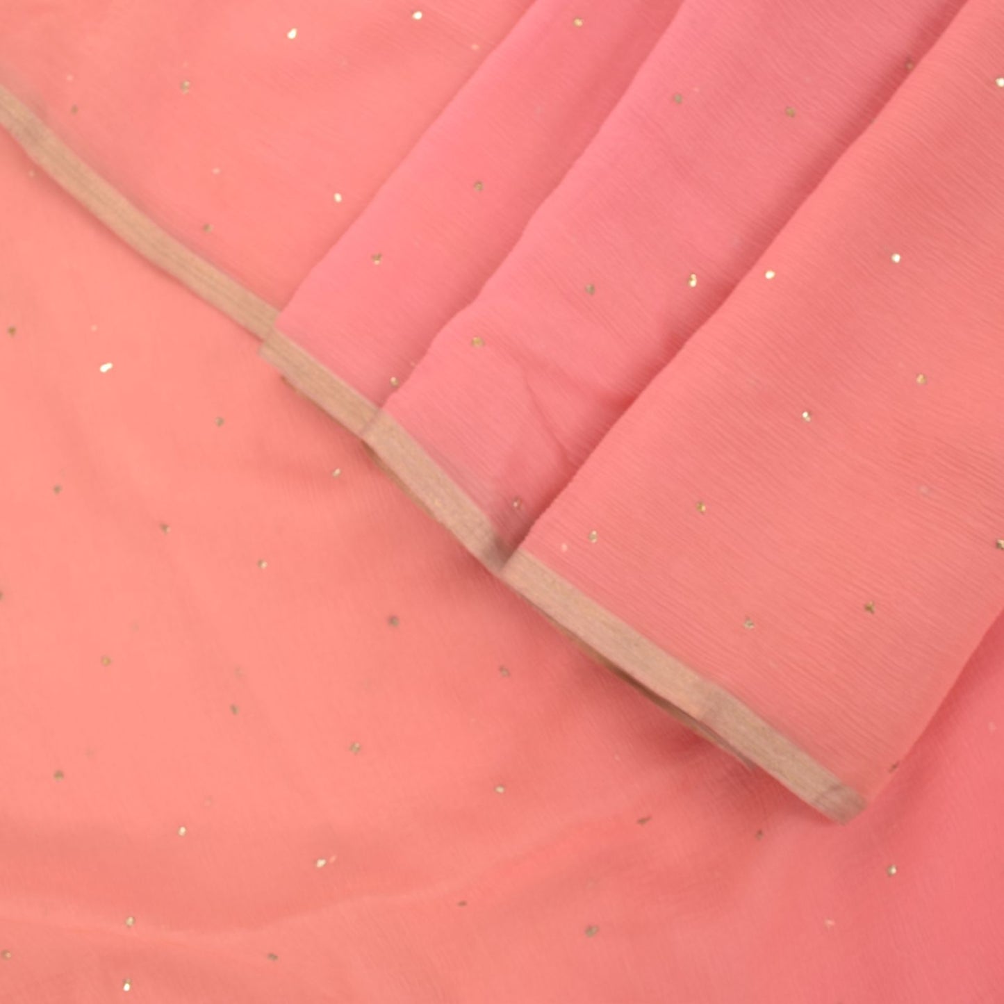 Sanskriti Vintage Soft Pink Pure Chiffon Saree Hand Fardi Mukaish Sari 6YD Craft